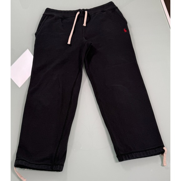 Polo Ralph Lauren Fleece Sweatpants Mens M Black Jogger Ankle Tie Pony Lounge - Picture 2 of 13